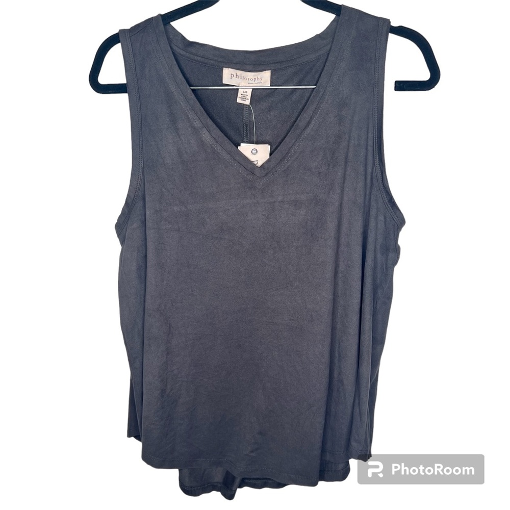 Philosophy Women’s NWT Faux Leather Gunmetal Gray V-Neck Tank Top Size Large